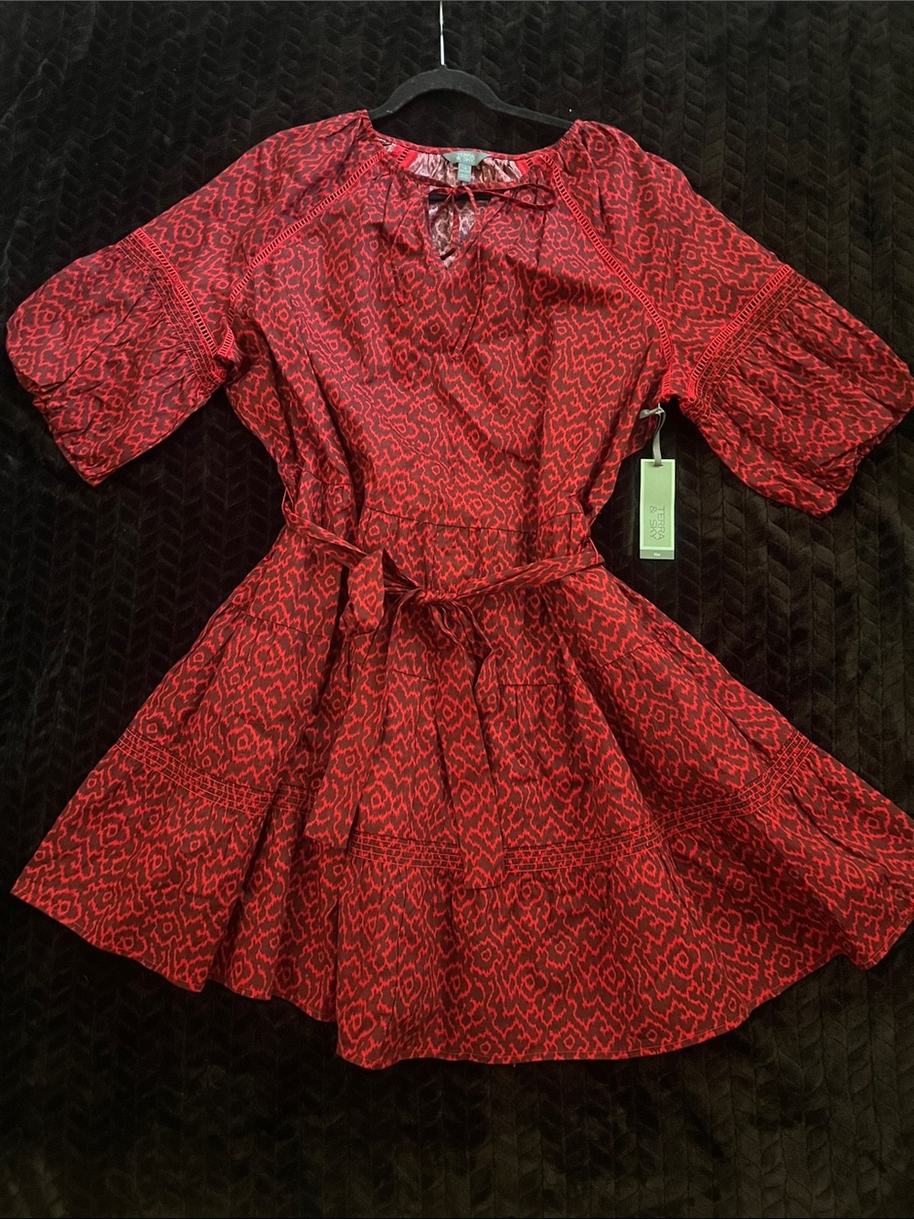 Women’s Terra & Sky Red Patterned Tie-Waist Dress